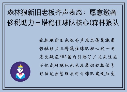 森林狼新旧老板齐声表态：愿意缴奢侈税助力三塔稳住球队核心(森林狼队最新球员名单)